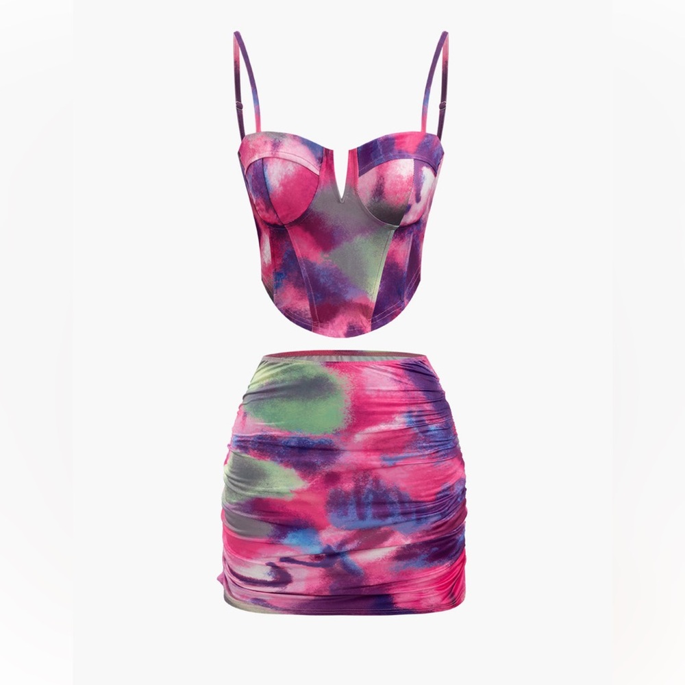 Abstract Print Top and Mini Skirt Set